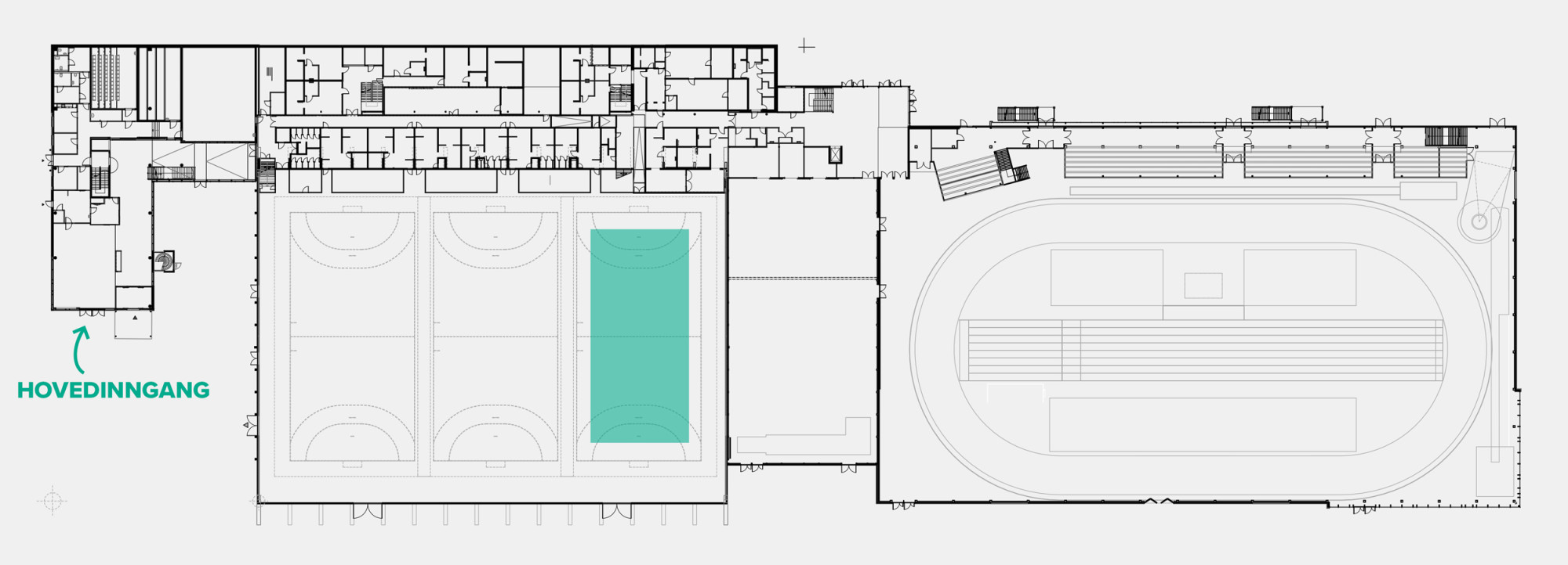 kart over bane 1 i flerbrukshallen